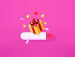 Searching for a gift concept with search tab. 3d style vector illustration