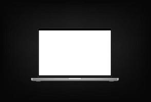 Modern laptop computer vector 3d mockup isolated on black background. Vector notebook photoreal detailed illustration
