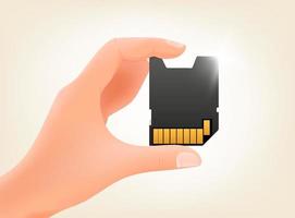 Man holding digital memory card in a hand vector