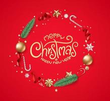 Christmas greeting card with wreath and lettering inscription vector