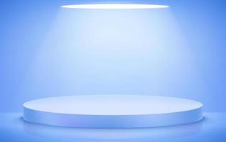 Wide round pedestal with bright light. Realistic 3d style vector illustration