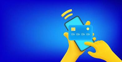 Wireless payment via modern smartphone. Vector banner with copy space