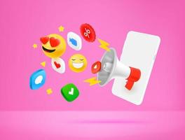 Online marketing via mobile phone concept. 3d style vector illustration