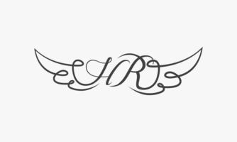 hr logo de ala de escritura a mano. concepto de diseño gráfico. vector