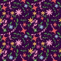 Watercolor effect floral pattern. Repeating texture with flowers - vector illustration. Foliage purple background.