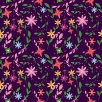 Watercolor effect floral pattern. Repeating texture with flowers - vector illustration. Foliage purple background.