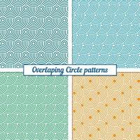 4 seamless vector vintage patterns of overlapping arcs. Set of curving overlapping bands. Modern stylish abstract texture. Repeating geometric tiles from striped elements intersecting circles.