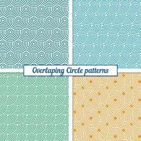 4 seamless vector vintage patterns of overlapping arcs. Set of curving overlapping bands. Modern stylish abstract texture. Repeating geometric tiles from striped elements intersecting circles.