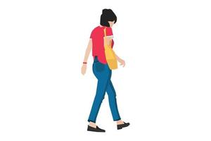 Vector illustration of casual women walking on the sidewalk