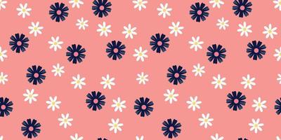 Floral pattern. Cute seamless pattern with blue zinnias and camomiles for textile, wrapping paper and any surfaces. Vector pattern.