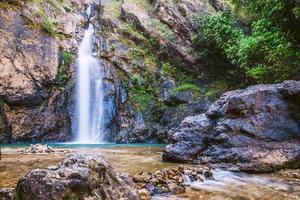 Natural background Landscape photo jogkradin in the deep forest at Kanchanaburi in Thailand. Emerald waterfall, travel nature, Travel relax, Travel  Thailand, Waterfall picture, Landscape photo.