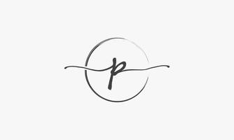 P logotipo escrito a mano con vector de diseño de pincel de pintura circular.