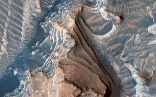 Layered bedrock on Mars, NASA image photo
