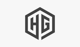 Logo de letra hg hexagonal aislado sobre fondo blanco. vector