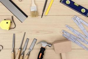 Varias herramientas de carpintería vista superior espacio de copia foto