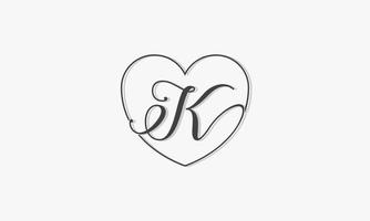 logo letter K with heart line.design concept. vector