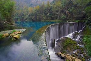 beautiful waterfall panoramic beautiful deep green natural forest on nature. photo