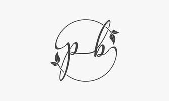 P B letter handwriting circle leaf graphic logo concept. vector