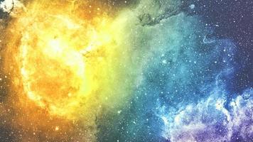 Infinite beautiful cosmos yellow and blue background with nebula, cluster of stars in outer space. Beauty of endless Universe filled stars.Cosmic art, science fiction wallpaper photo