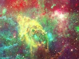 Infinite beautiful cosmos green and golden background with nebula, cluster of stars in outer space. Beauty of endless Universe filled stars.Cosmic art, science fiction wallpaper