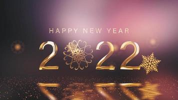 Frohes neues Jahr 2022 goldener Text mit Schneeflocken