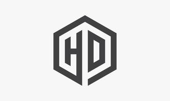 Logotipo de letra hexagonal ho o hd aislado sobre fondo blanco. vector