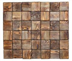Beautiful mosaic made of various square textures of old wood, isolated on a white background.