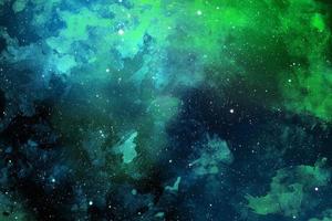 Espacio dramático colorido azul claro y verde con galaxias y estrellas de colores de fondo foto