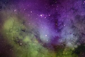 purple and dark green colorful dramatic space with colorful galaxies and stars for background photo