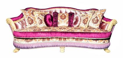 Luxurious sofa upholstered in expensive brocade textile fabric isolated on a white background. photo