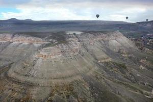 Balloons fly over the valleys in Cappadocia photo