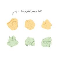 Hand drawn crumpled paper ball collection vector