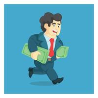 businessman running while bring money. anti corruption. vector illustration