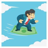 businessman riding he money rug. flat vector illustration