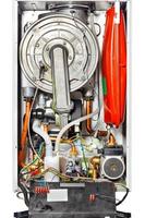 The internal structure of an electronically controlled gas boiler. photo