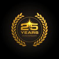 25 Year Anniversary with gold Vector Template Design Illustration