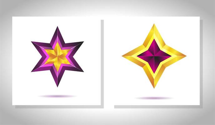 Vector set of realistic metallic golden stars isolated on white background. Christmas Glossy yellow 3D trophy star icon. Symbol of leadership.