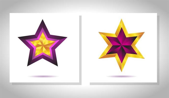 Vector set of realistic metallic golden stars isolated on white background. Christmas Glossy yellow 3D trophy star icon. Symbol of leadership.