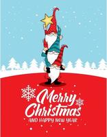 Gnome Stack Pine Tree Christmas Cards vector