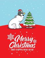 oso polar y pingüino tarjeta de feliz navidad vector