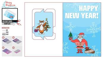 tiger and santa claus christmas card made of paper vector