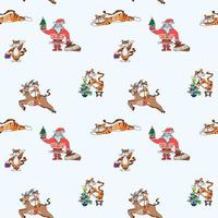 new year pattern with tiger character and santa vector
