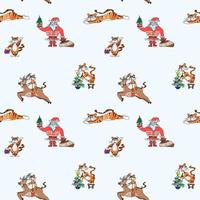 new year pattern with tiger character and santa vector