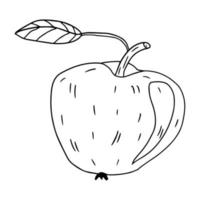 Cute cartoon hand drawn doodle apple with leaf. vector