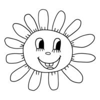 Cartoon hand drawn doodle happy flower head character vector