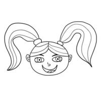 dibujos animados dibujados a mano doodle cara de niña con colas de caballo vector