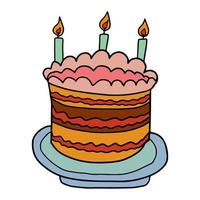 Cartoon hand drawn doodle big cake with candles vector