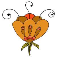 Cartoon hand drawn doodle fantasy flower vector