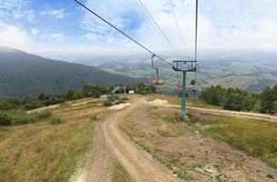 The mountain lift carries tourists and luggage up and down the mountains photo