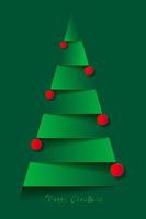 árbol de navidad de papel y bolas rojas de navidad. vector tarjeta de año nuevo en estilo de corte de papel, fondo verde